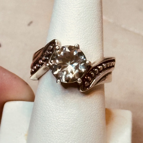 925 Sterling Silver Pale Green Round Prasiolite Bypass Ring - Picture 6 of 14